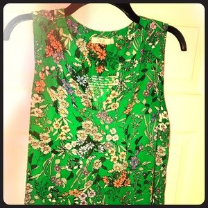 Sleeveless, Emerald, floral print blouse.